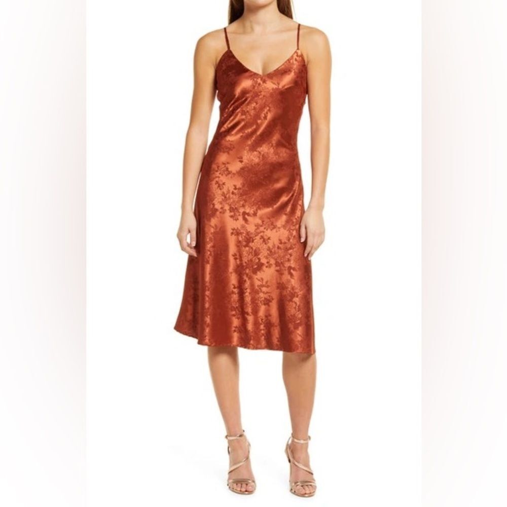 Lulu's Calia Love Floral Jacquard Satin Slipdress Size XL Rich Brown Sexy Silky
